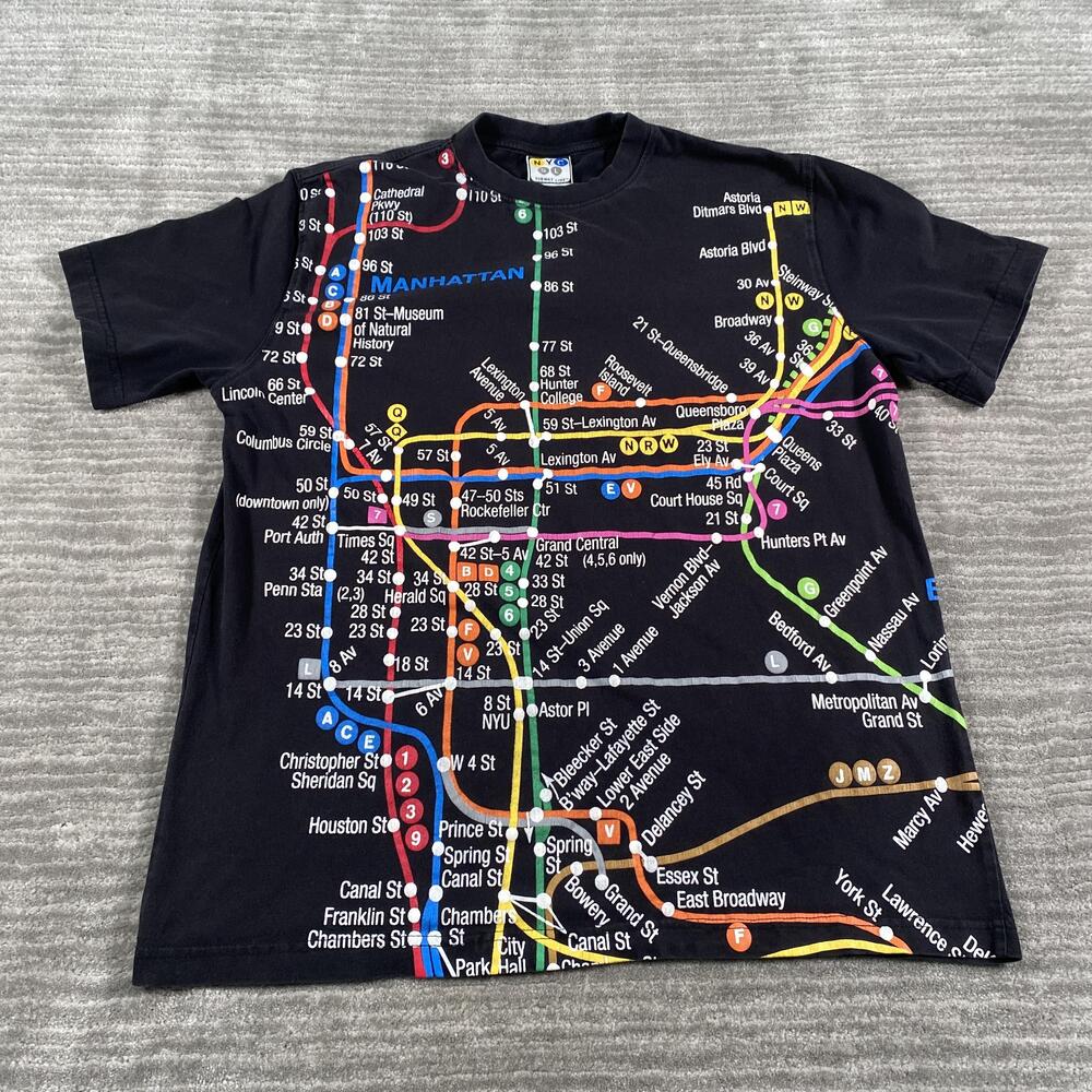 NYC Subway Line Shirt Mens Medium Black Subway Map All Over Graphic Tee NYC MTA